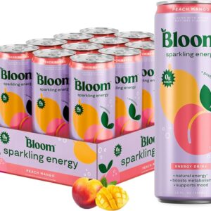 Bloom Sparkling Energy Drink 12 Pack – Peach Mango can