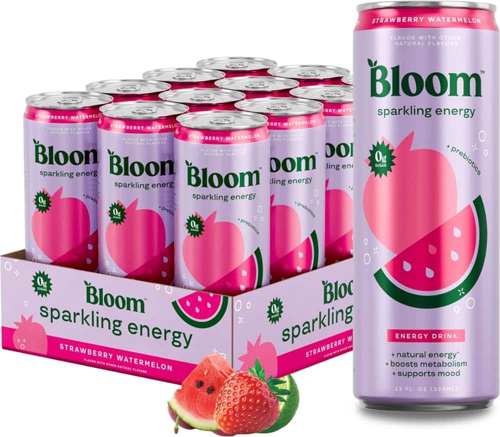 Bloom Sparkling Energy Drink: Box of 12 – Strawberry Watermelon